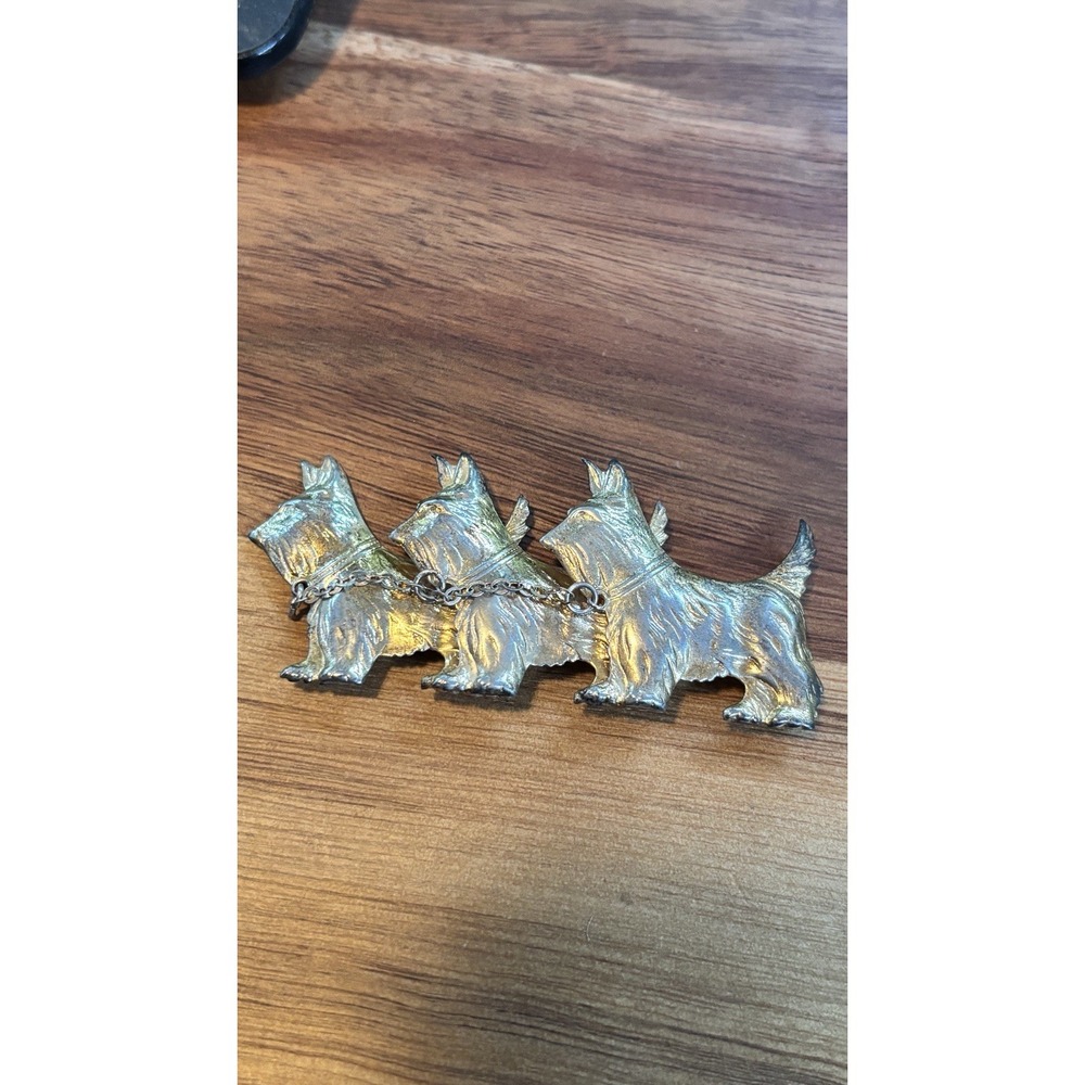 925 Sterling Silver 3 Scotty Dogs Brooch